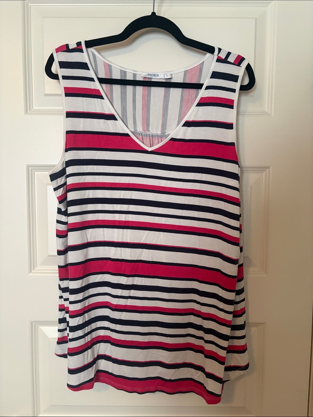 Ricki’s Striped V-Neck Tank in Bright Pink and Navy